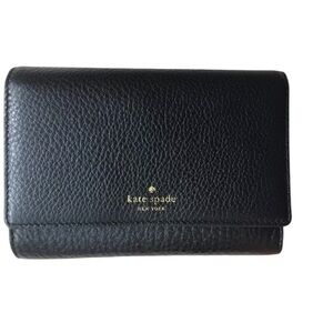 New KATE SPADE NEW YORK GREY STREET CALLIE Black PBL LEATHER TriFold WALLET $158